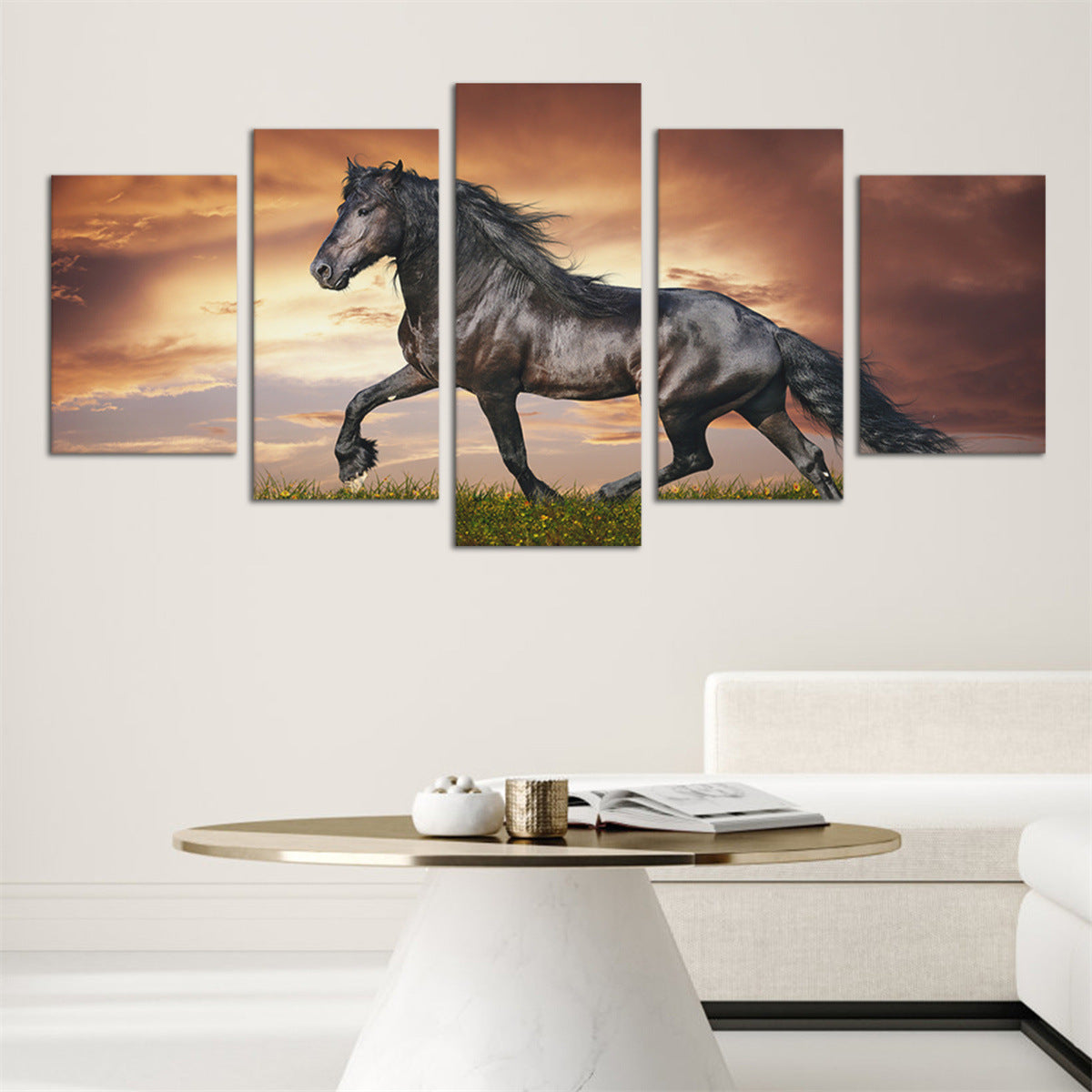Five-piece Set Of Prairie Horse Galloping Oil Painting