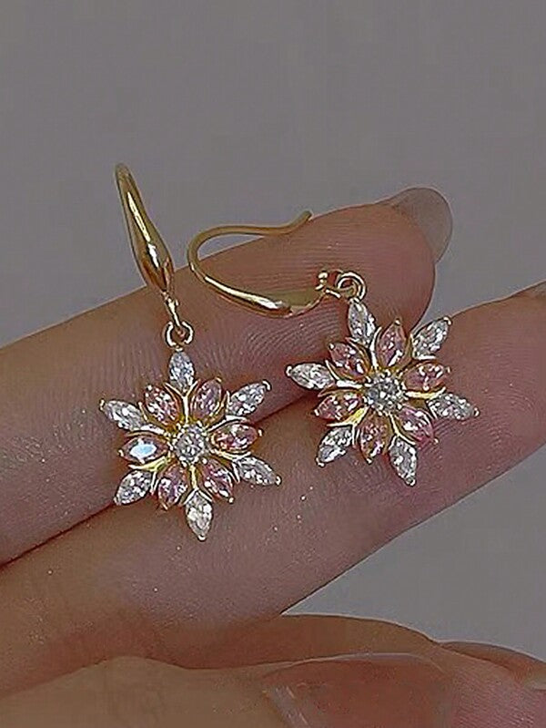 Snowflake Rhinestone Christmas Earrings – Elegant Pink Crystal Jewelry for Women