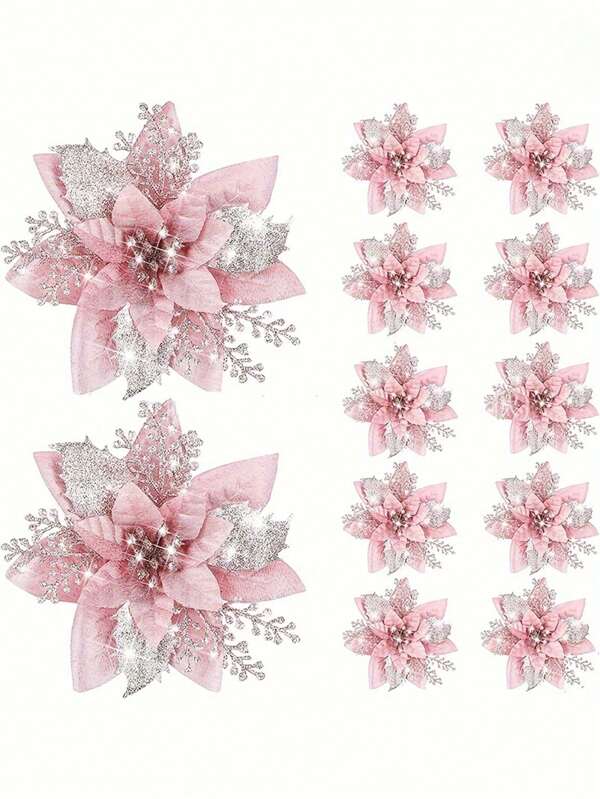 Blue Poinsettia Ornaments – 5.7" Christmas Tree Flower Decorations