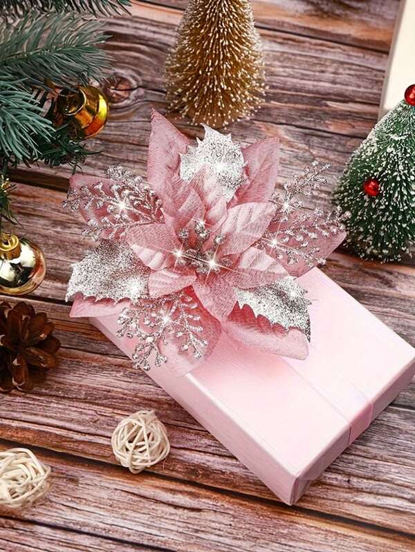 Blue Poinsettia Ornaments – 5.7" Christmas Tree Flower Decorations