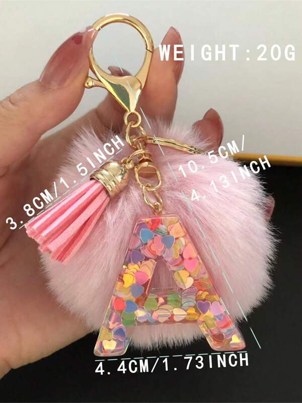 Neutral A-Z Colored Heart-Shaped Glitter KC Gold Keychain