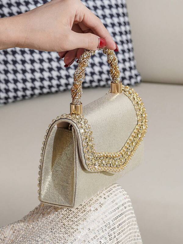 Sparkling Rhinestone Bow Clutch Bag – Elegant Mini Evening Purse with Detachable Chain Strap