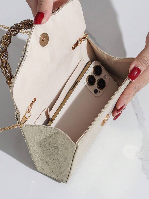 Sparkling Rhinestone Bow Clutch Bag – Elegant Mini Evening Purse with Detachable Chain Strap