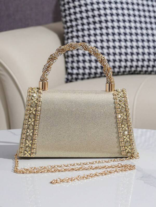 Sparkling Rhinestone Bow Clutch Bag – Elegant Mini Evening Purse with Detachable Chain Strap