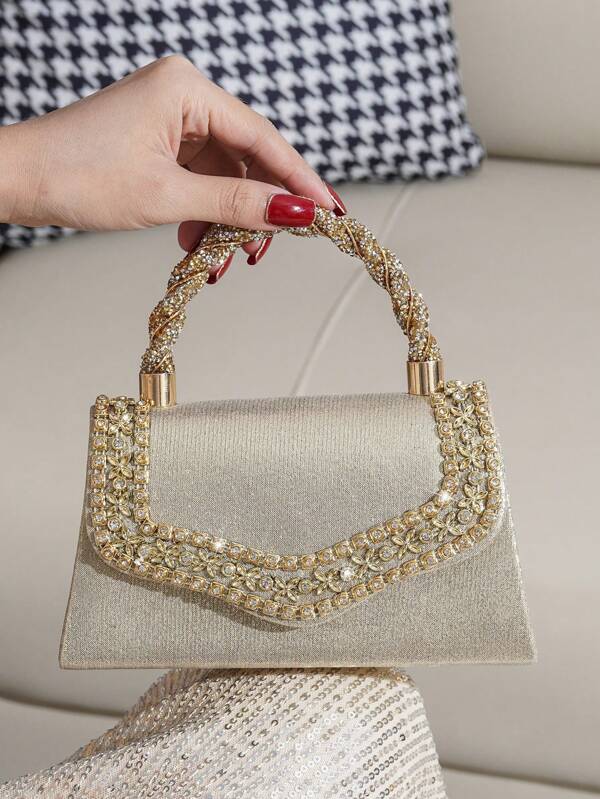 Sparkling Rhinestone Bow Clutch Bag – Elegant Mini Evening Purse with Detachable Chain Strap