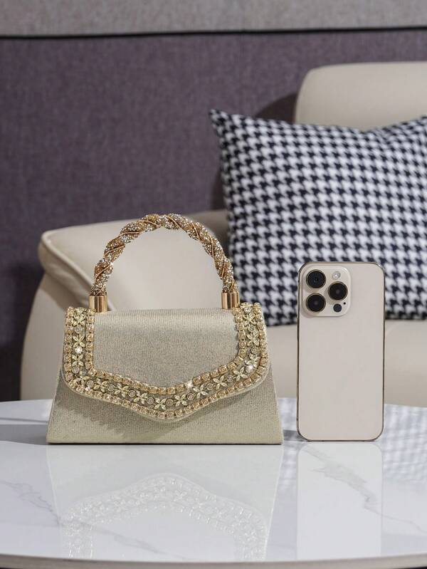 Sparkling Rhinestone Bow Clutch Bag – Elegant Mini Evening Purse with Detachable Chain Strap