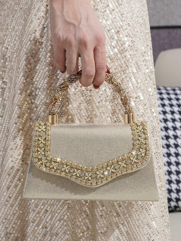 Sparkling Rhinestone Bow Clutch Bag – Elegant Mini Evening Purse with Detachable Chain Strap