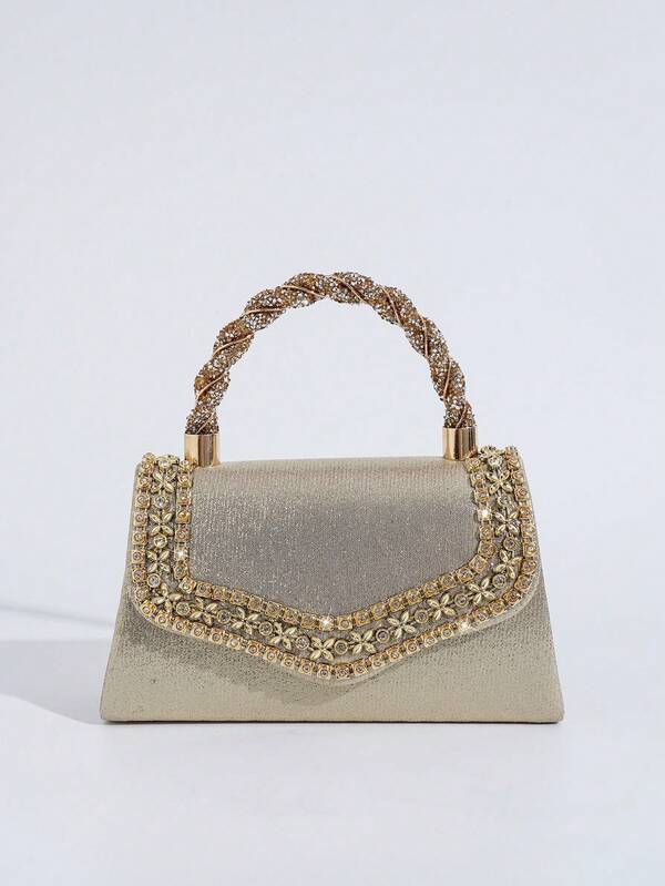 Sparkling Rhinestone Bow Clutch Bag – Elegant Mini Evening Purse with Detachable Chain Strap