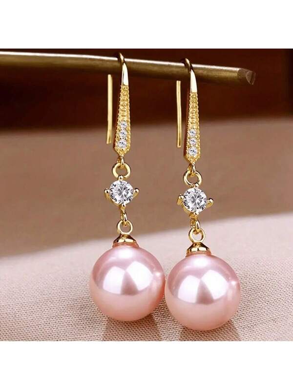 Stylish High-End Zirconia & Pearl Drop Earrings