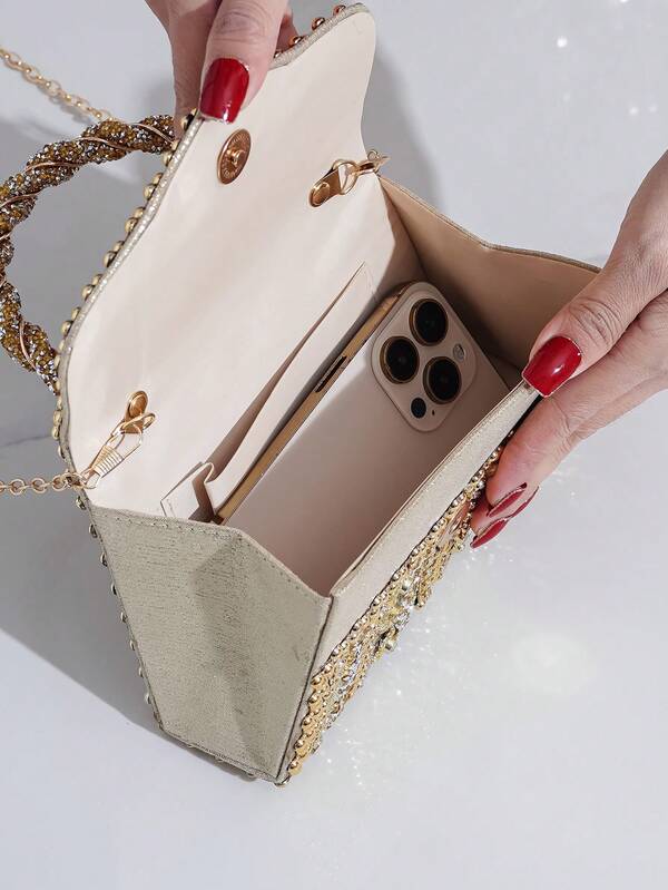 Sparkling Rhinestone Bow Clutch Bag – Elegant Mini Evening Purse with Detachable Chain Strap