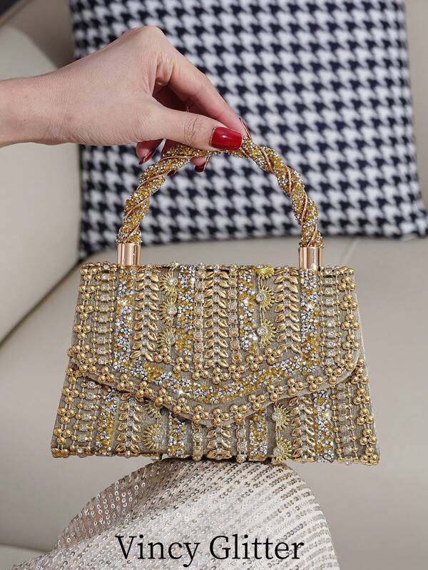 Sparkling Rhinestone Bow Clutch Bag – Elegant Mini Evening Purse with Detachable Chain Strap