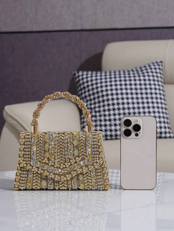 Sparkling Rhinestone Bow Clutch Bag – Elegant Mini Evening Purse with Detachable Chain Strap
