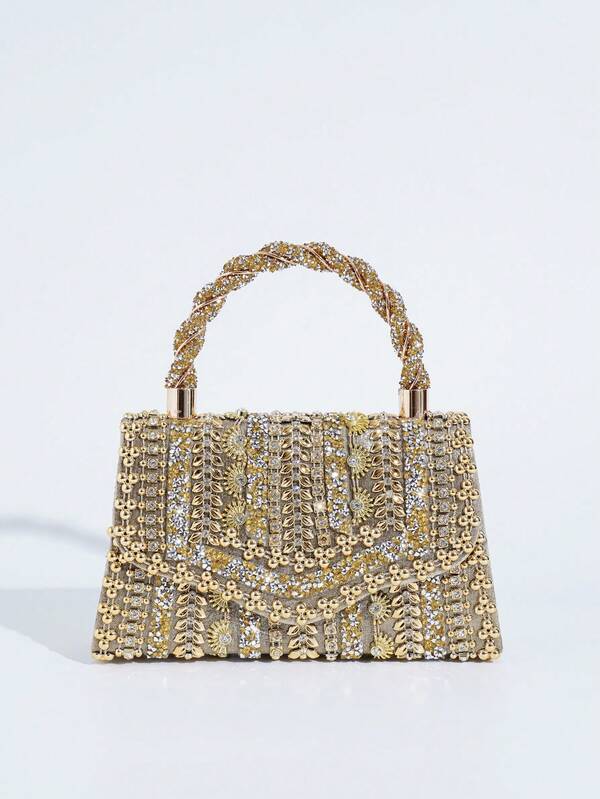 Sparkling Rhinestone Bow Clutch Bag – Elegant Mini Evening Purse with Detachable Chain Strap