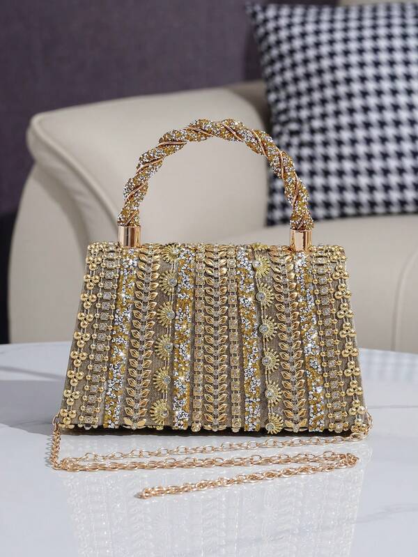 Sparkling Rhinestone Bow Clutch Bag – Elegant Mini Evening Purse with Detachable Chain Strap