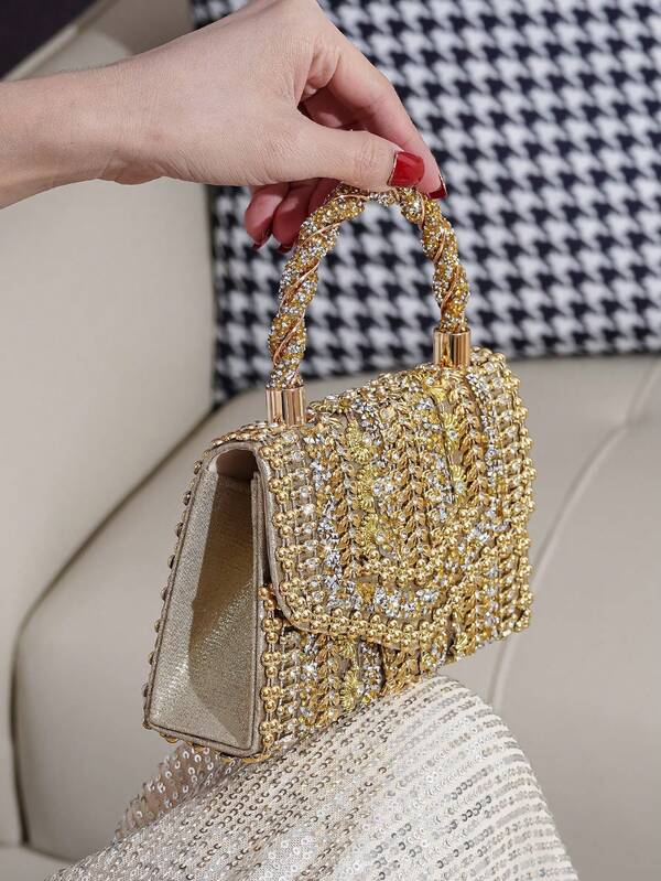 Sparkling Rhinestone Bow Clutch Bag – Elegant Mini Evening Purse with Detachable Chain Strap