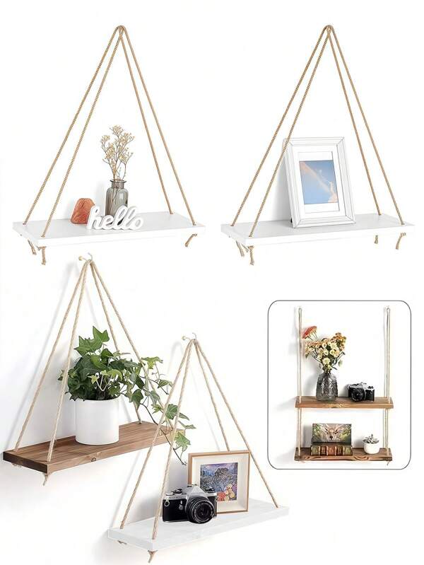 Wooden Storage Rack Flower Pot Rack Rustic Style Floating Shelves