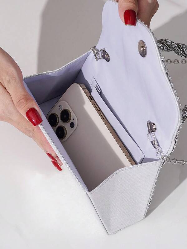 Sparkling Rhinestone Bow Clutch Bag – Elegant Mini Evening Purse with Detachable Chain Strap