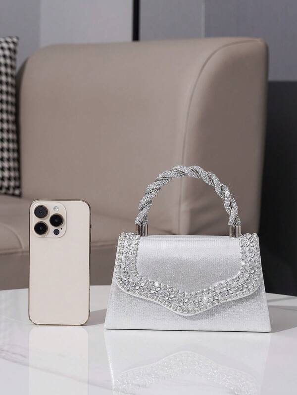 Sparkling Rhinestone Bow Clutch Bag – Elegant Mini Evening Purse with Detachable Chain Strap