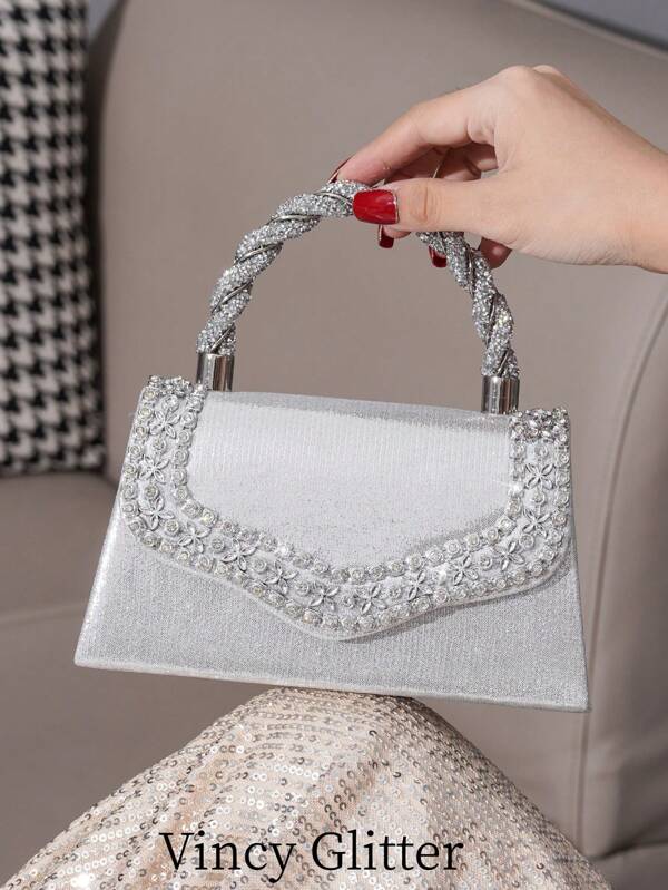 Sparkling Rhinestone Bow Clutch Bag – Elegant Mini Evening Purse with Detachable Chain Strap