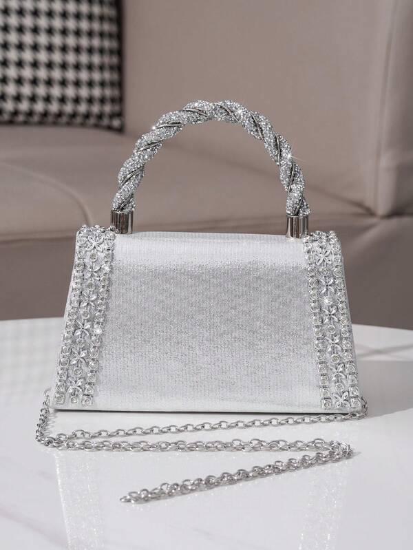 Sparkling Rhinestone Bow Clutch Bag – Elegant Mini Evening Purse with Detachable Chain Strap