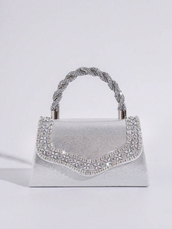 Sparkling Rhinestone Bow Clutch Bag – Elegant Mini Evening Purse with Detachable Chain Strap