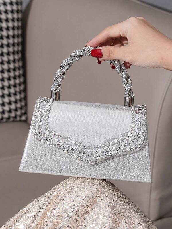 Sparkling Rhinestone Bow Clutch Bag – Elegant Mini Evening Purse with Detachable Chain Strap