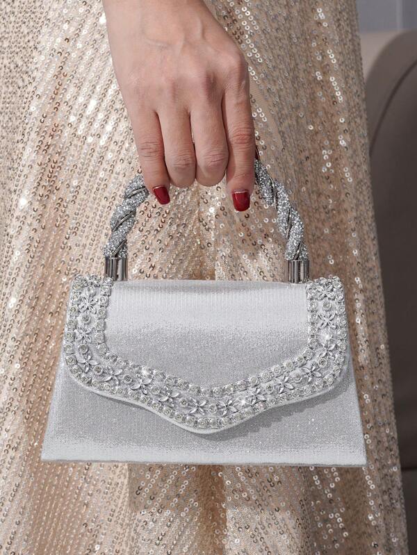 Sparkling Rhinestone Bow Clutch Bag – Elegant Mini Evening Purse with Detachable Chain Strap