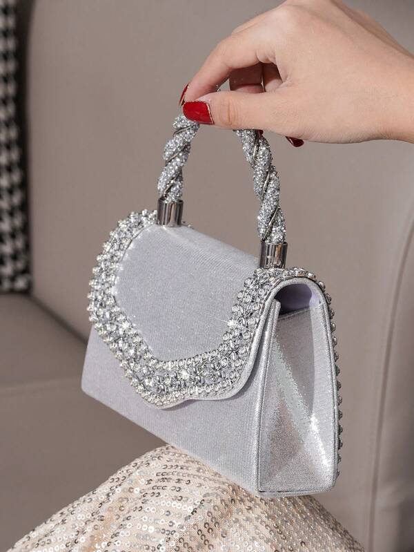 Sparkling Rhinestone Bow Clutch Bag – Elegant Mini Evening Purse with Detachable Chain Strap
