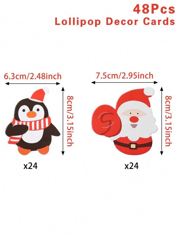 48PCS Christmas Lollipop Holder Cards – Santa, Snowman & Tree Gift Decor Set
