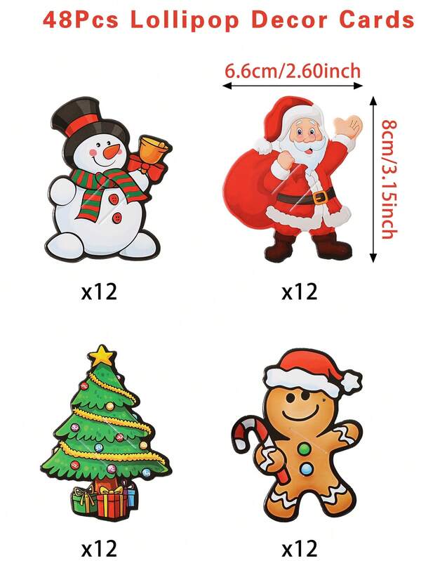 48PCS Christmas Lollipop Holder Cards – Santa, Snowman & Tree Gift Decor Set