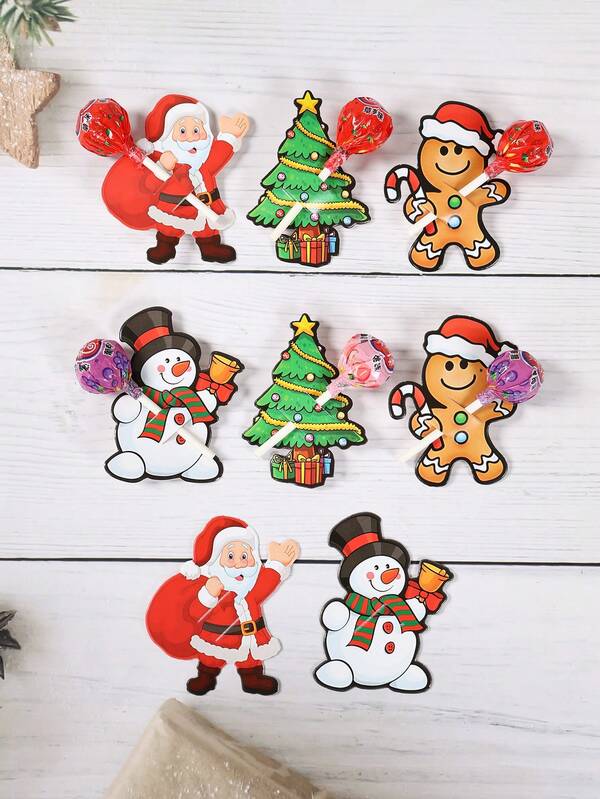 48PCS Christmas Lollipop Holder Cards – Santa, Snowman & Tree Gift Decor Set