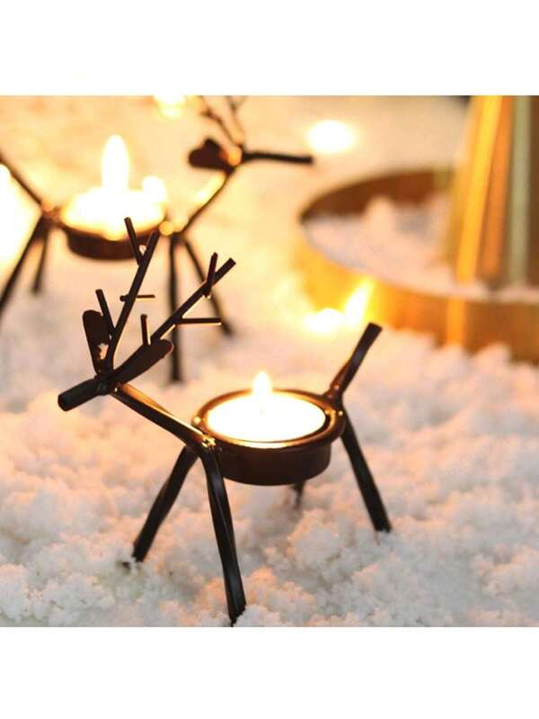 2PCS Reindeer Candle Holders – Christmas Iron Tabletop Decorations