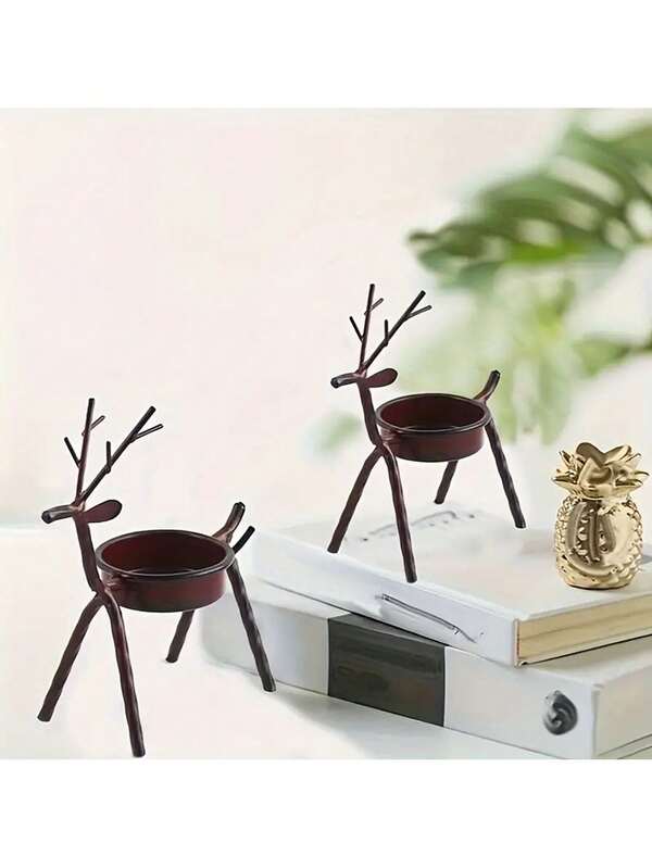 2PCS Reindeer Candle Holders – Christmas Iron Tabletop Decorations
