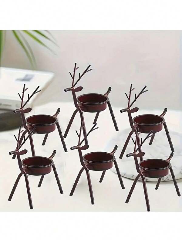 2PCS Reindeer Candle Holders – Christmas Iron Tabletop Decorations