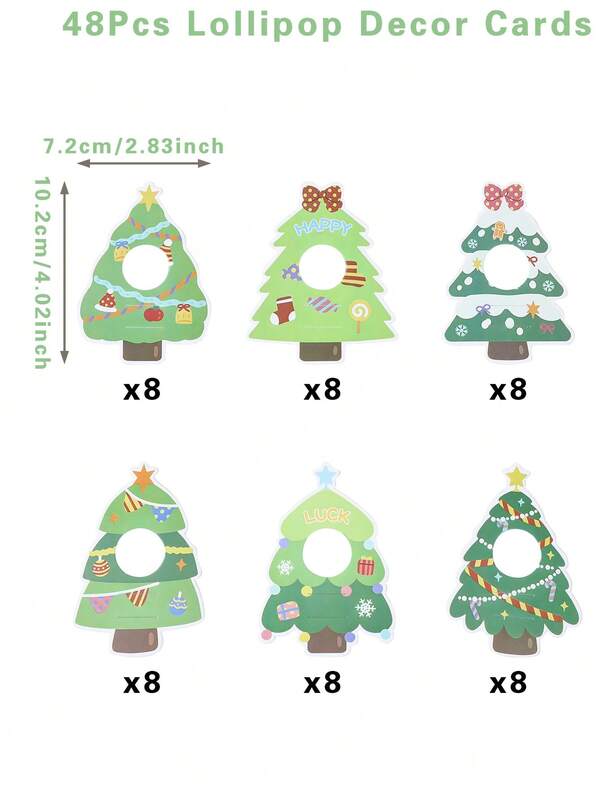 48PCS Christmas Lollipop Holder Cards – Santa, Snowman & Tree Gift Decor Set