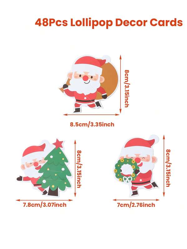48PCS Christmas Lollipop Holder Cards – Santa, Snowman & Tree Gift Decor Set