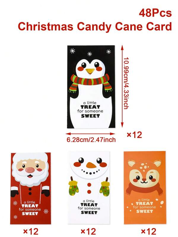 48PCS Christmas Lollipop Holder Cards – Santa, Snowman & Tree Gift Decor Set