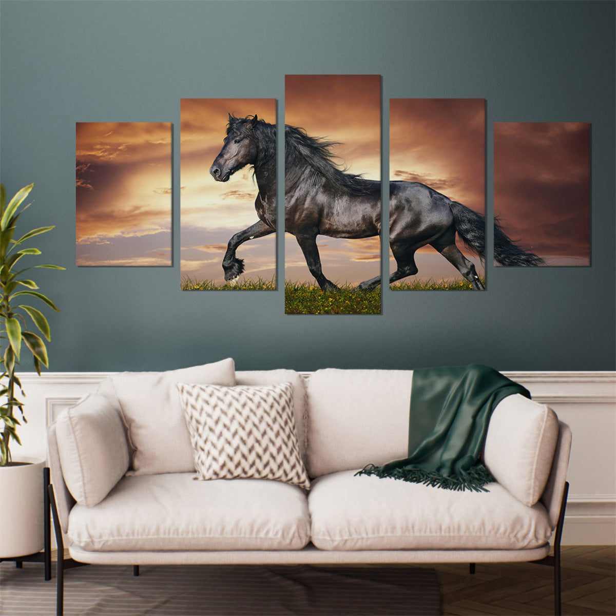 Five-piece Set Of Prairie Horse Galloping Oil Painting