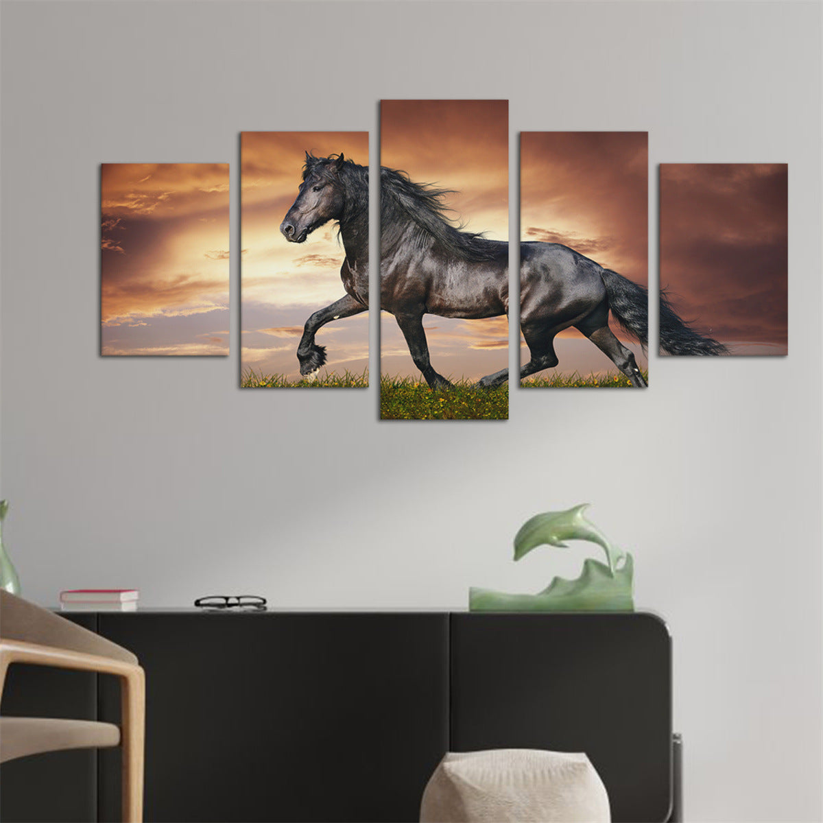 Five-piece Set Of Prairie Horse Galloping Oil Painting