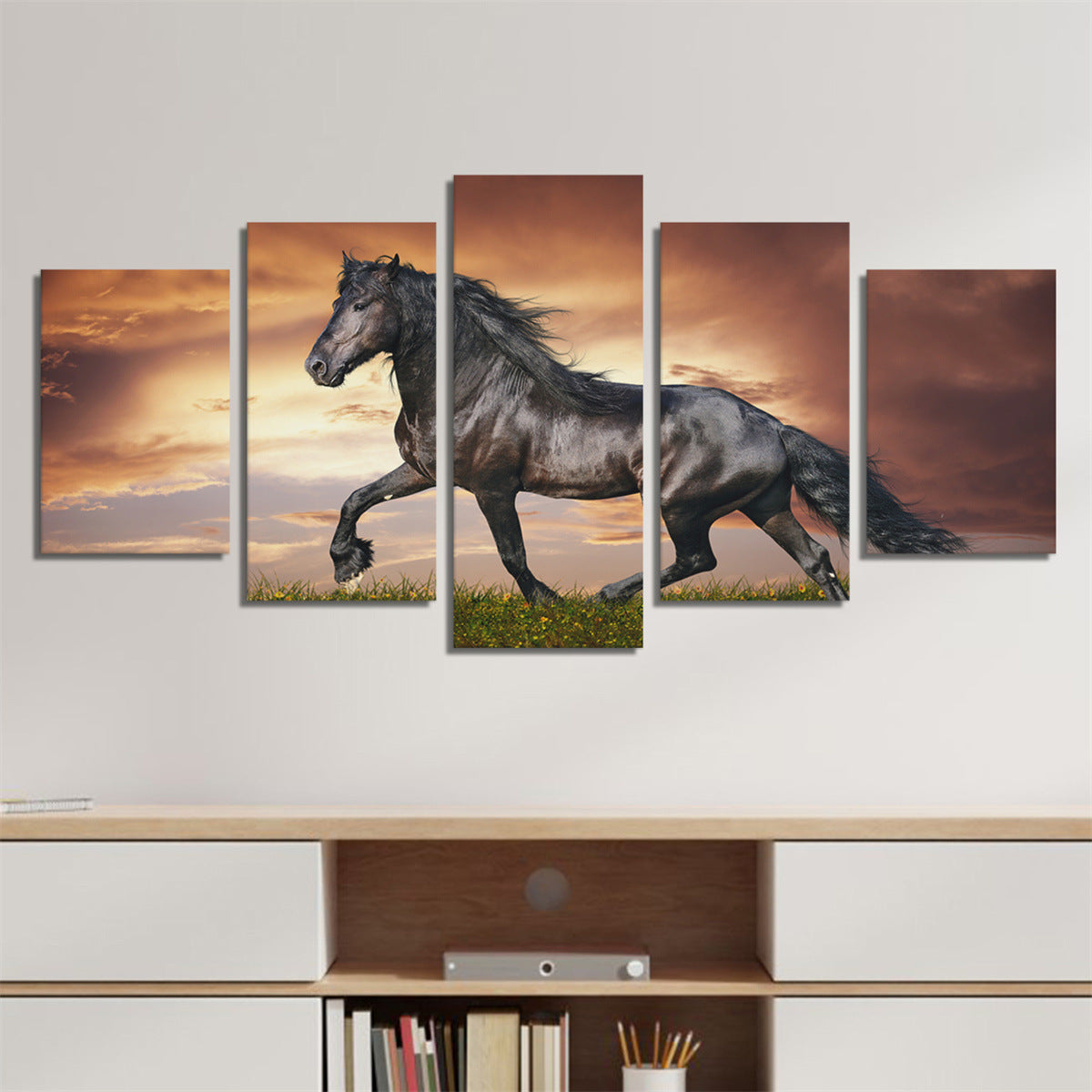 Five-piece Set Of Prairie Horse Galloping Oil Painting