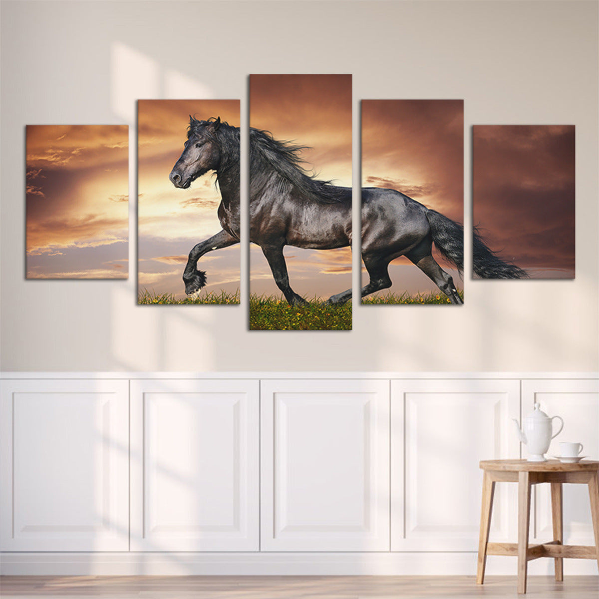Five-piece Set Of Prairie Horse Galloping Oil Painting