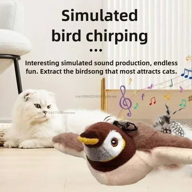 Fluffy Bird Cat Toy with Real Feather Tail