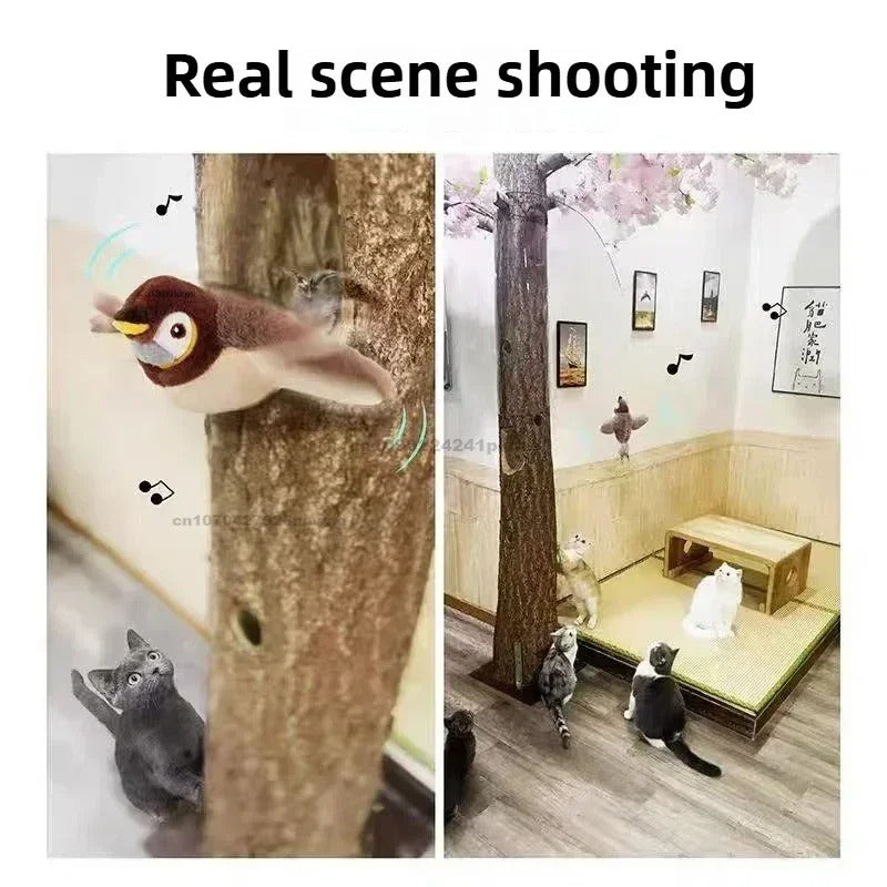 Fluffy Bird Cat Toy with Real Feather Tail